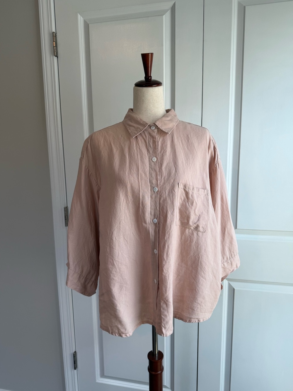 Deiji Studios Women’s Linen Oversized Box Shirt Blush Pink Size Small/Medium
